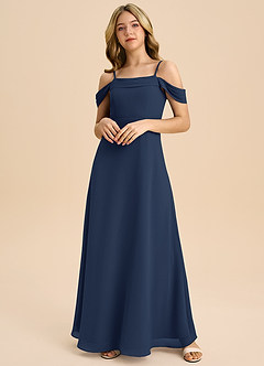 Azazie Anselie Junior Dark Navy A-Line Off the Shoulder Chiffon Dress image3