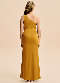 Azazie Akilah Junior Butterscotch Sheath Pleated Stretch Satin Dress image6