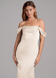 Azazie Miley 신부 들러리 드레스 인어 오프 더 숄더 스트레치 새틴 바닥 길이 드레스 image2