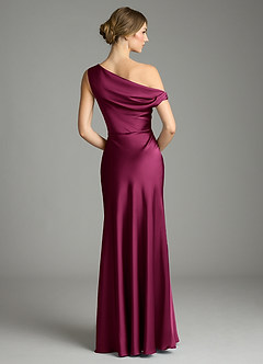 Azazie Emerson Bridesmaid Dresses Red Plum Mermaid Off the Shoulder Stretch Satin Dress image2