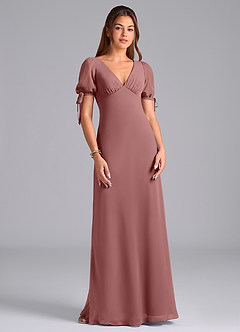 Azazie Pheby Bridesmaid Dresses Desert Rose A-Line Pleated Chiffon Dress image4