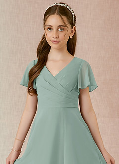 Azazie Induh Junior Agave A-Line Ruched Chiffon Dress image4
