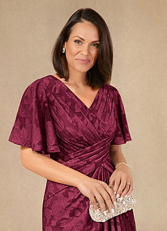 Azazie Emmeline Mother of the Bride Dresses Burgundy A-Line Pleated Floral Burnout Dress image4