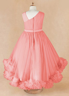 Azazie Lottie Flower Girl Dresses Coral A-Line One Shoulder Satin Dress image6