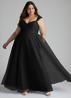 Azazie Luxi Vestidos de damas de honor Vestido de Negro de Tul de Corte en A con Plisado image8