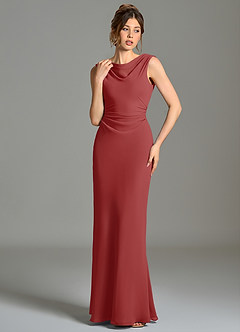 Azazie Kieryn Bridesmaid Dresses Rust Mermaid Pleated Chiffon Dress image4