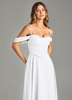 Azazie Chelsey Abiti da Damigella Abito Convertibile A-Line in Chiffon a Spalla Scoperta Bianco image2