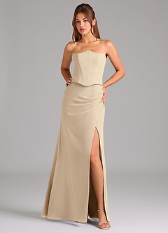 Azazie Jenine Bridesmaid Dresses Champagne Mermaid Strapless Chiffon Dress image1