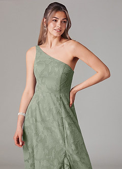 Azazie Ellianna Bridesmaid Dresses Agave A-Line One Shoulder Floral Burnout Dress image5