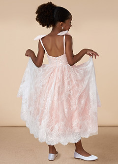 Azazie Tilly Flower Girl Dresses Diamond White Blushing Pink A-Line Lace Dress image2
