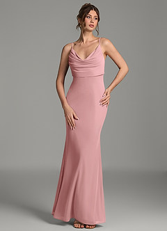 Azazie Zari Bridesmaid Dresses Dusty Rose Mermaid Pleated Mesh Dress image4