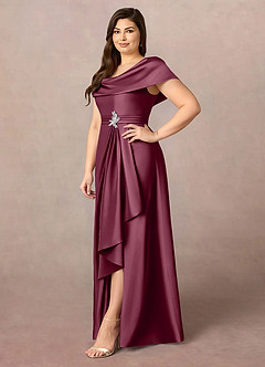 Azazie Branford Mother of the Bride Dresses Mulberry A-Line Pleated Stretch Satin Dress image3