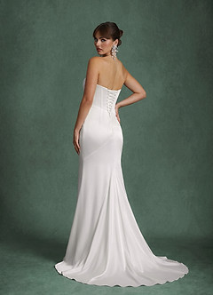 Azazie Sadie Robes de mariée Robe Sirène en Satin extensible Blanc De Diamant image3
