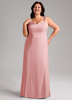 Azazie Denice Robes de demoiselle d'honneur Robe Fourreau en Satin extensible Plissée Rose Poudré image10