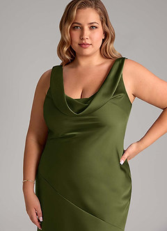 Azazie Rylina Bridesmaid Dresses Olive Mermaid Stretch Satin Dress image11