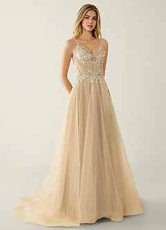 Celestyn Champagner Strass-Pailletten-Stickerei Tüll-Abendkleid image5