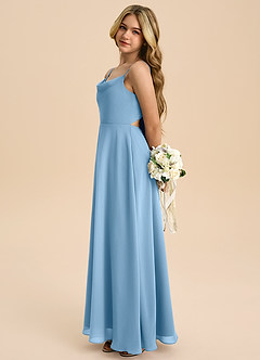 Azazie Shale Junior Steel Blue A-Line Bow Chiffon Dress image2