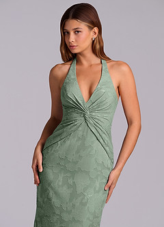 Azazie Valerie 신부 들러리 드레스 인어 주름진 플로럴 번아웃 바닥 길이 드레스 image8