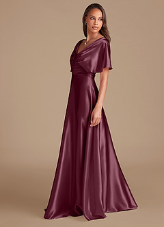 Azazie Pamela Vestidos de damas de honor Vestido de Cabernet de Satén Metálico de Corte en A con Plisado image5