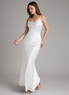Azazie Ambra Bridesmaid Dresses White Mermaid Pleated Stretch Satin Dress image3