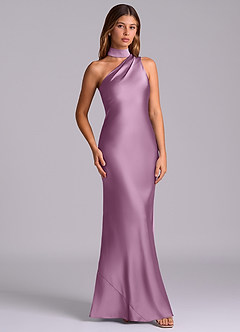 Azazie Seona Robes de demoiselle d'honneur Robe Sirène en Satin extensible Une épaule Glycine image3
