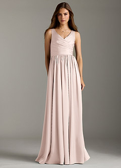 Azazie Keyla Bridesmaid Dresses Blushing Pink A-Line Pleated Stretch Satin Dress image4