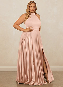 Christian Siriano Bridal for Azazie 1007 Robes de demoiselle d'honneur Robe Trapèze en Satin extensible Plissée Or Rose image10