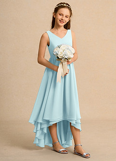 Azazie Kitten Girls Formal Flower Girl Dresses Sea Glass A-Line Chiffon Dress image3