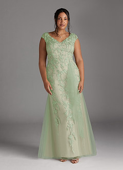 Azazie Melena Mère de la mariée Robes Robe Sirène en Tulle Dentelle Sauge Poudrée Champagne image11
