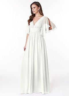 Azazie Temeka Robes de demoiselle d'honneur Robe Trapèze en Mousseline de soie Rayé Blanc image7