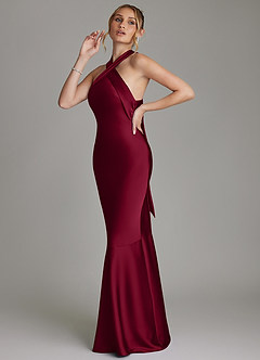 Azazie Reign Bridesmaid Dresses Burgundy Mermaid Pleated Stretch Satin Dress image6