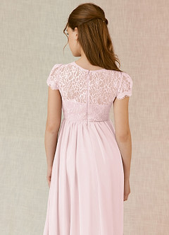 Azazie Delevingne Junior Blushing Pink A-Line Lace Chiffon Dress image5