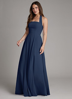 Azazie Irina Bridesmaid Dresses Dark Navy A-Line Pleated Chiffon Dress image5