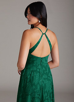Azazie Davis Bridesmaid Dresses Emerald A-Line Pleated Floral Burnout Dress image6