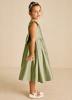 Azazie Francine Flower Girl Dresses Moss Green A-Line Bow Matte Satin Dress image3