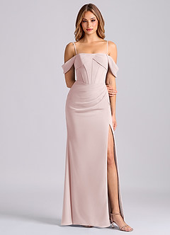 Azazie Joanne Bridesmaid Dresses Blushing Pink Mermaid Off the Shoulder Chiffon Dress image5