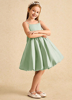 Azazie Davine vestidos de niña de las flores Vestido de Salvia Polvorienta de Satin Mate de Corte En A con Tirante Espagueti image6