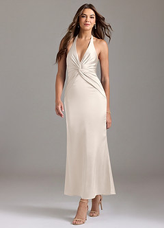 Azazie Valerie Bridesmaid Dresses White Alabaster Mermaid Pleated Stretch Satin Dress image3