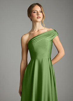 Azazie Melanie Vestidos de damas de honor Vestido de Albahaca de Satén Elástico de Corte en A con Vestidos sin tirantes image6