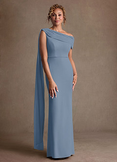 Azazie Bassi Mère de la mariée Robes Robe Sirène en Maille Épaule décolletée Bleu Poussiéreux image1