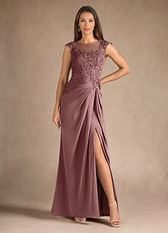 Azazie Santa Barbara Mother of the Bride Dresses Vintage Mauve Sheath Pleated Stretch Satin Dress image5