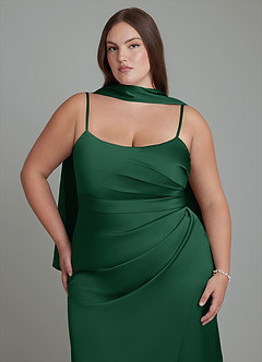 Azazie Calandra Robes de demoiselle d'honneur Robe Fourreau en Satin extensible Plissé Vert Foncé image8