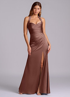 Azazie Destiny Bridesmaid Dresses Espresso Mermaid Sweetheart Neckline Stretch Satin Dress image7