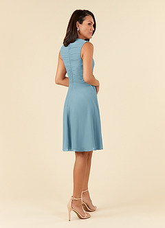 Azazie Theron Mother of the Bride Dresses Moody Blue A-Line V-Neck Pleated Chiffon Dress image4
