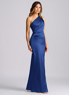 Azazie Akilah Bridesmaid Dresses Royal Blue Mermaid One Shoulder Stretch Satin Dress image3