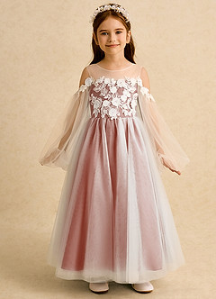 Azazie Zimi Flower Girl Dresses Clay Ball-Gown Sweetheart Neckline Tulle Dress image5