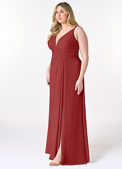 Azazie Maren Allure Bridesmaid Dresses Rust A-Line V-Neck Lace Chiffon Dress image8