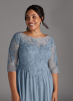 Azazie Harriet Mother of the Bride Dresses Dusty Blue A-Line Scoop lace Mesh Dress image12