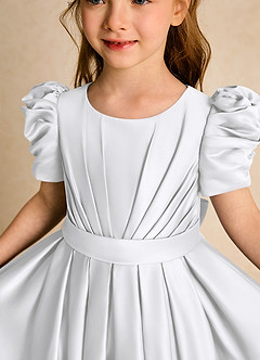 Azazie Miriam Abiti da Ragazza di Fiori Abito Principessa in Raso Opaco Plissettato Bianco image8