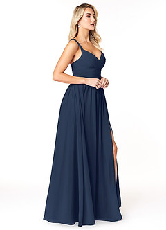 Azazie Chanel Bridesmaid Dresses Dark Navy A-Line Pleated Chiffon Dress image4